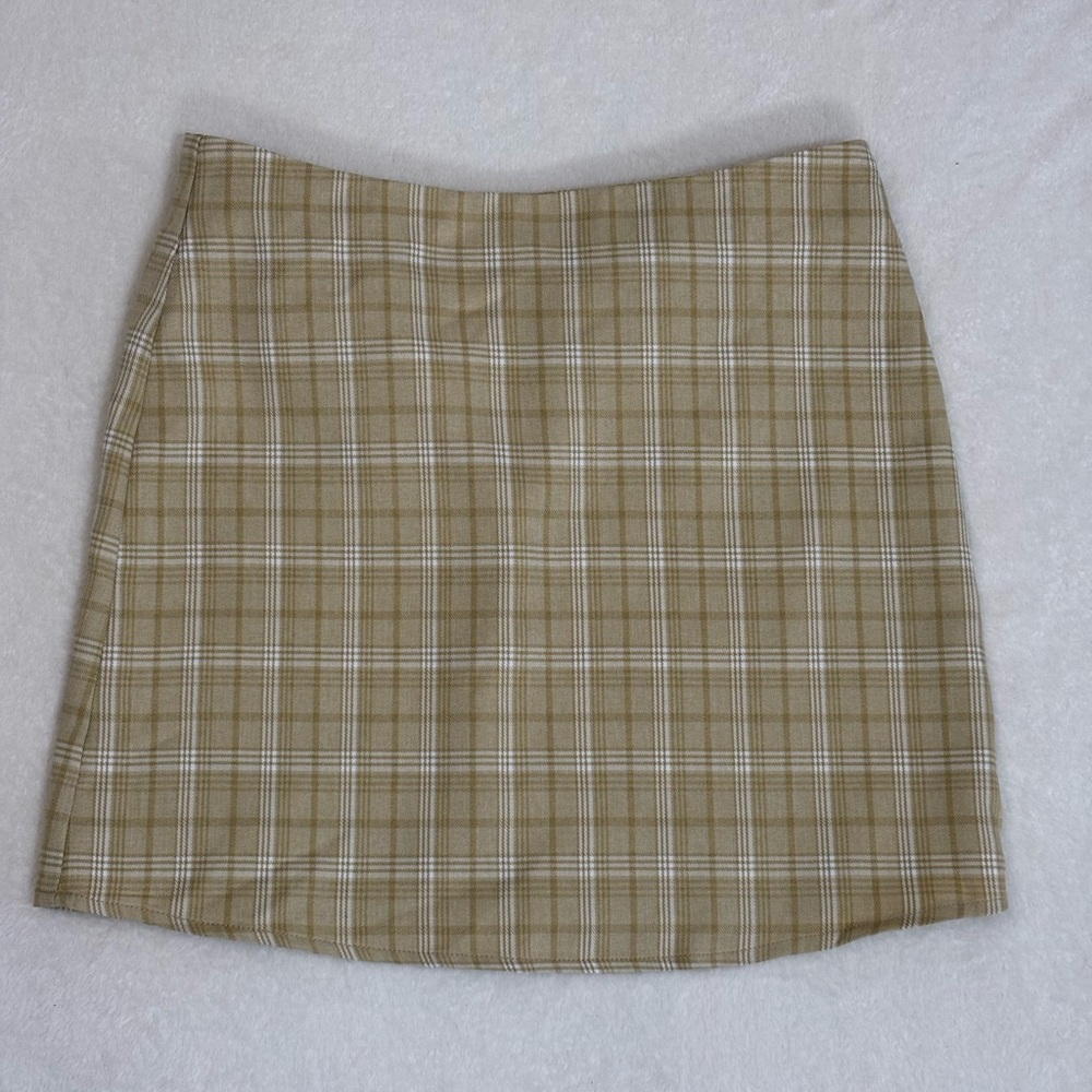 Crescent Beige Plaid Mini Skirt Size Small